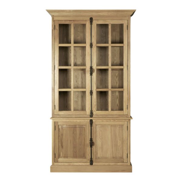 Lorette Oak Wood Tall Cabinet in Washed Grey Finish