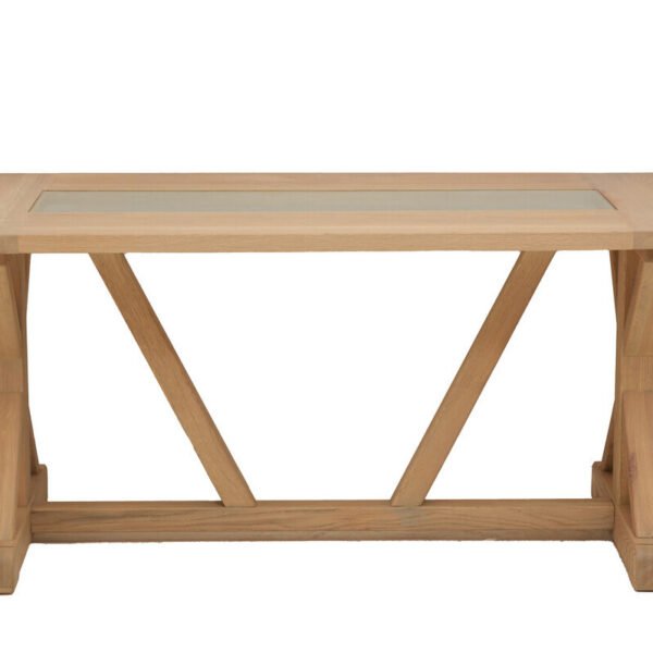 Lorette Washed Grey Oak Wood and Glass Dining Table