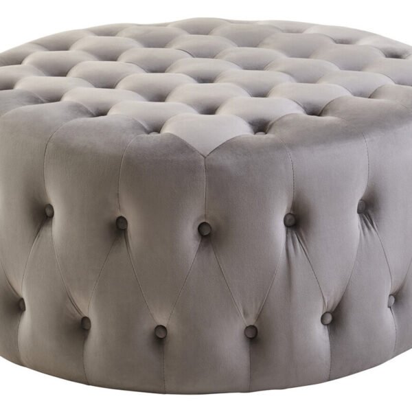 Haverly Grey Velvet Round Tufted Footstool