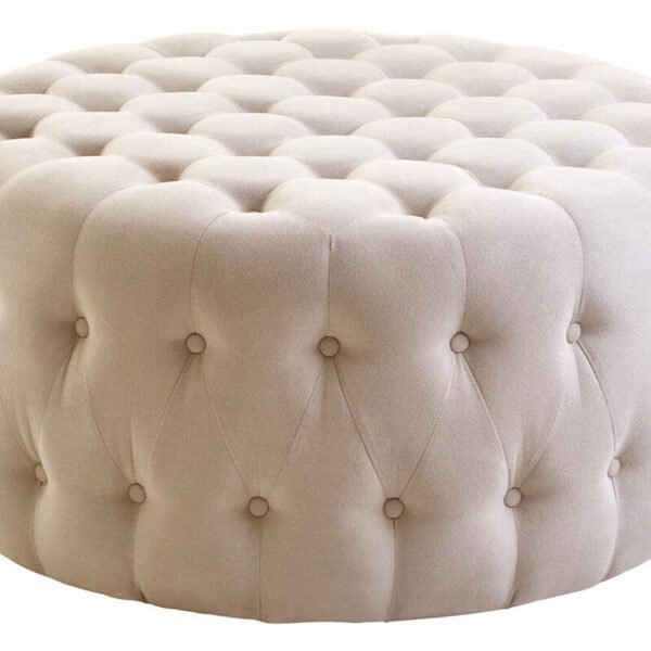Haverly Beige Velvet Round Tufted Footstool