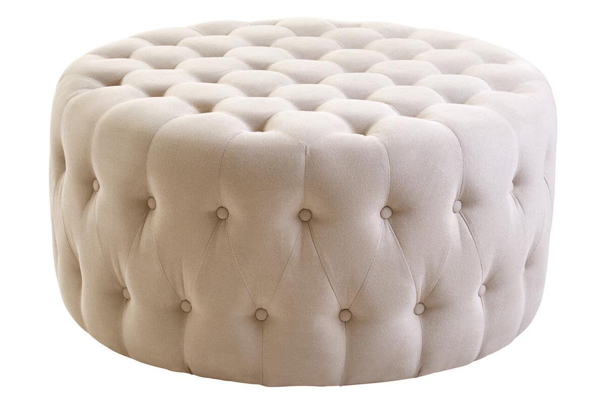 Haverly Beige Velvet Round Tufted Footstool 3 Haverly Beige Velvet Round Tufted Footstool