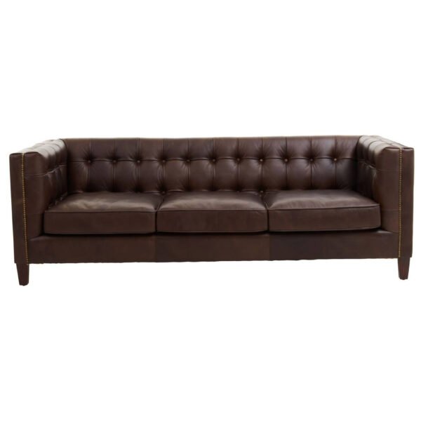 Kaiser Three Seater Dark Brown Leather Modern Chesterfield Sofa