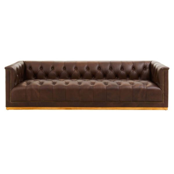 Krown Éclat Three Seater Modern Chesterfield Dark Brown Leather Sofa