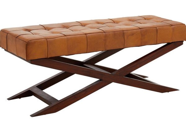 Indira Brown Leather Bench with Cedarwood Base