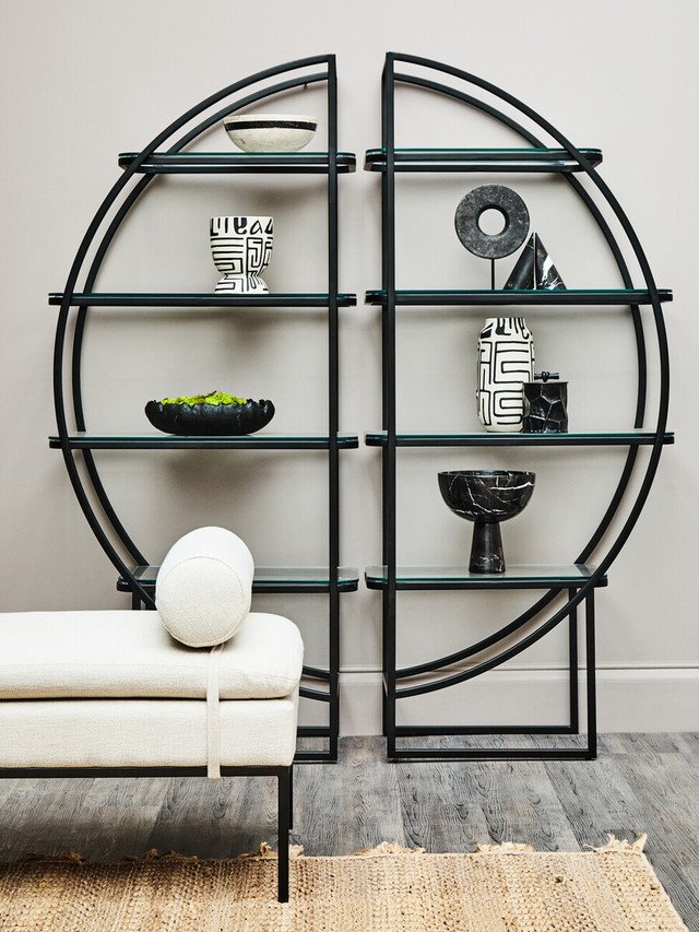 Vantoria Right Half Moon Black Shelf Unit 12 liv
