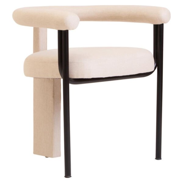 Perdelle Cream Texture Linen Dining Chair with Black Metal Frame