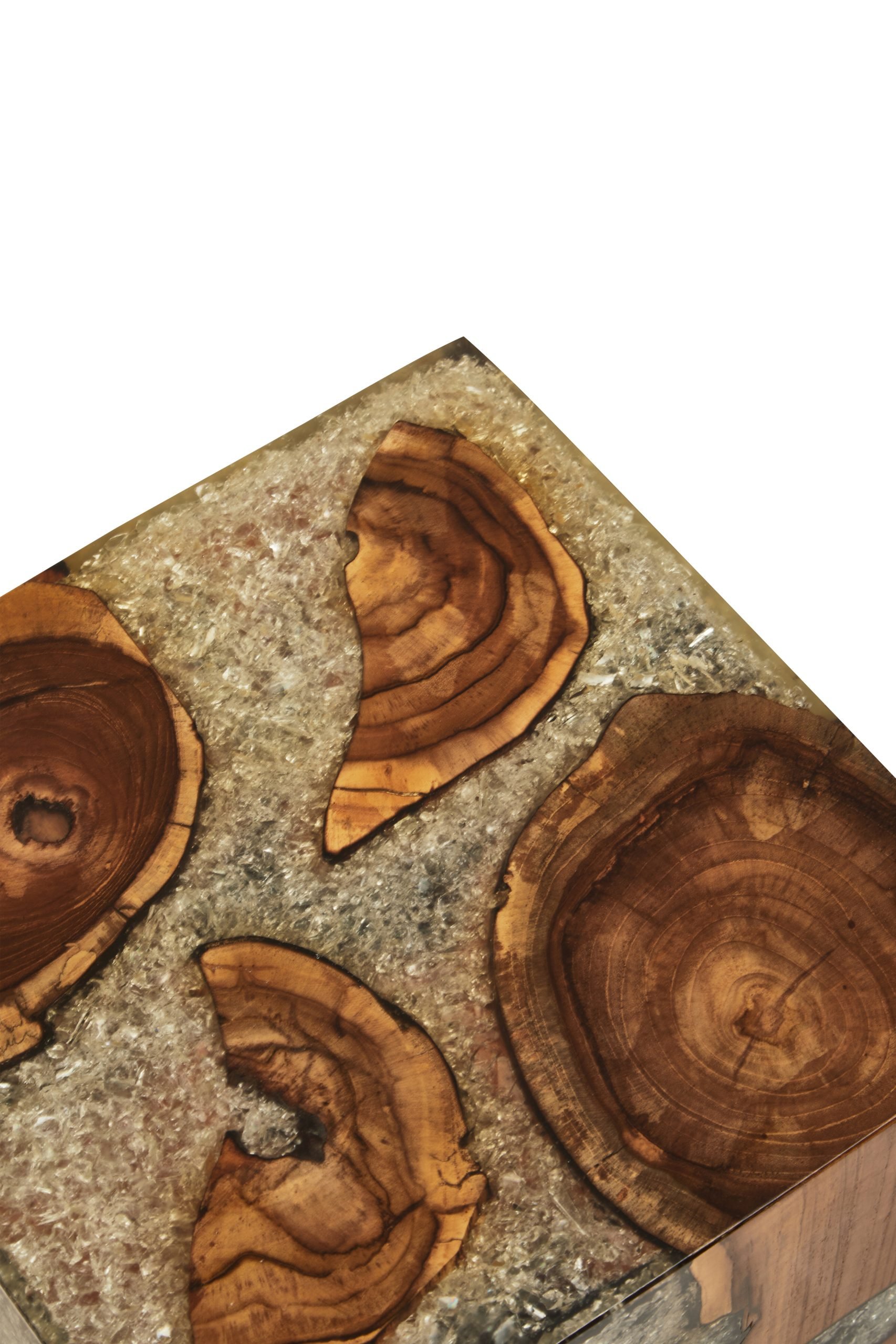 Striata Teak Wood and Resin Side Table and Stool 5 scaled jpeg