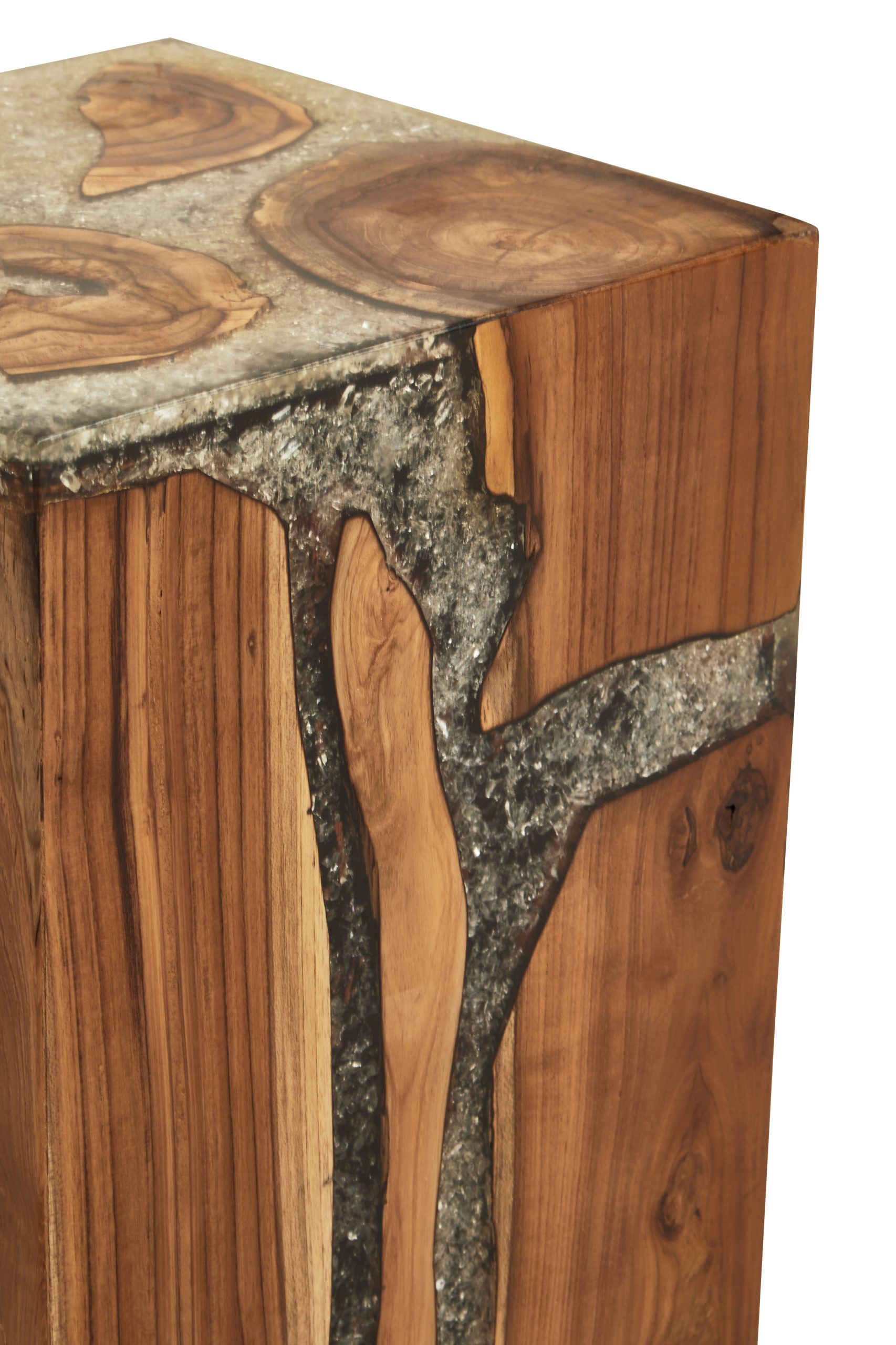 Striata Teak Wood and Resin Side Table and Stool 4 scaled jpeg