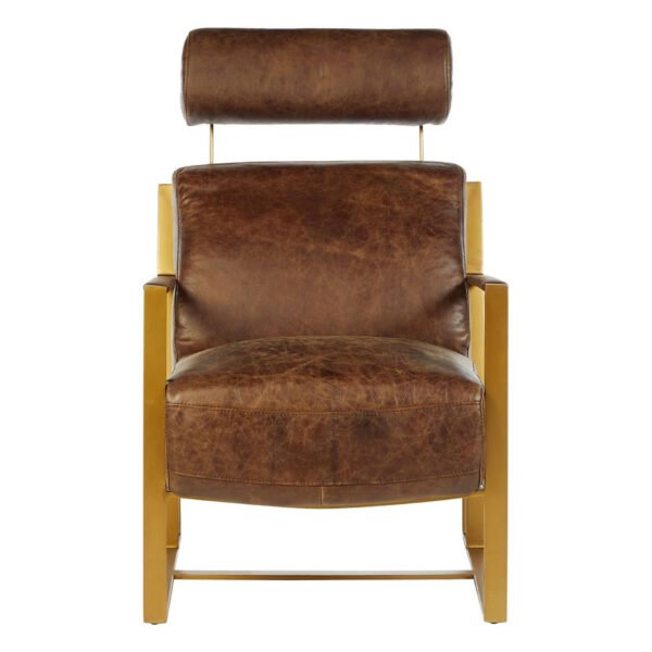 Hoara Brown Leather Lounge Chair with Rose Gold Iron Frame