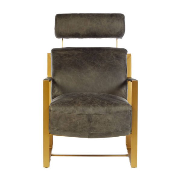 Hoara Grey Leather Lounge Chair with Rose Gold Finish Frame