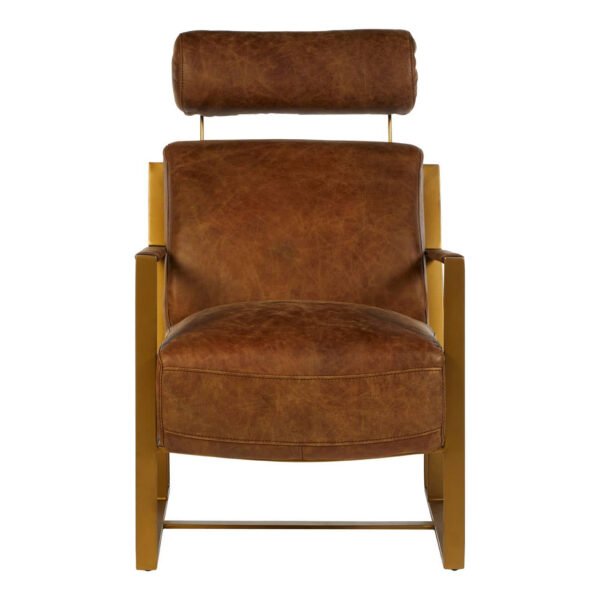 Hoara Light Brown Leather Lounge Chair With Iron Frame