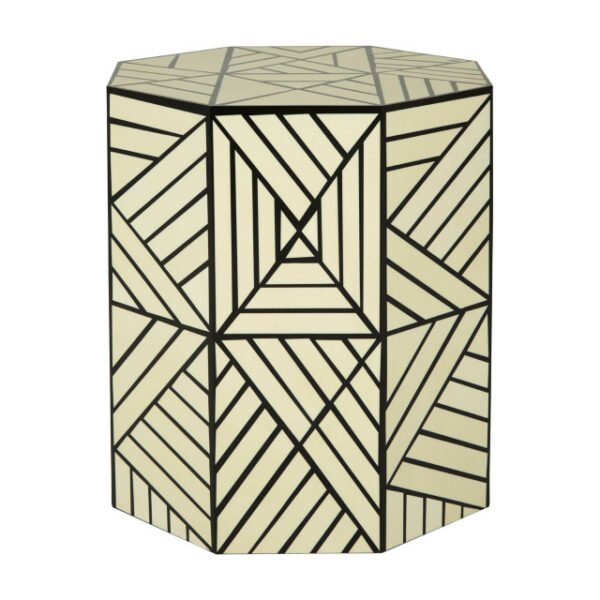 Haavon Ivory and Black Resin Geometric Stool and Table
