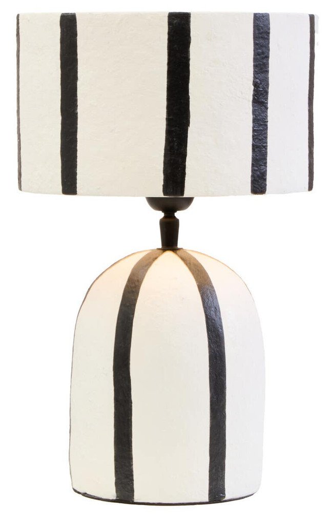 Cielor Black And White Stripe Papier Mache Table Lamp 3 jpg