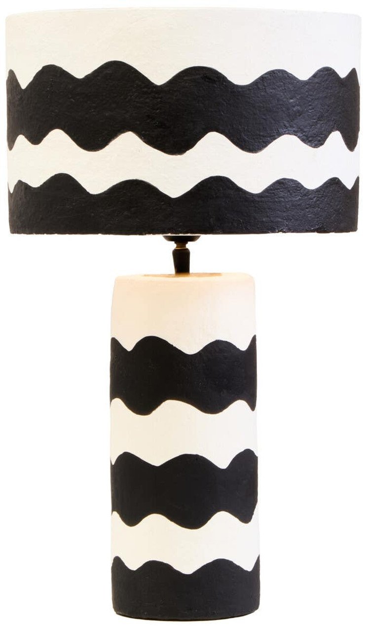 Cielor Black And White Curved Stripe Papier Mache Table Lamp 3 jpg