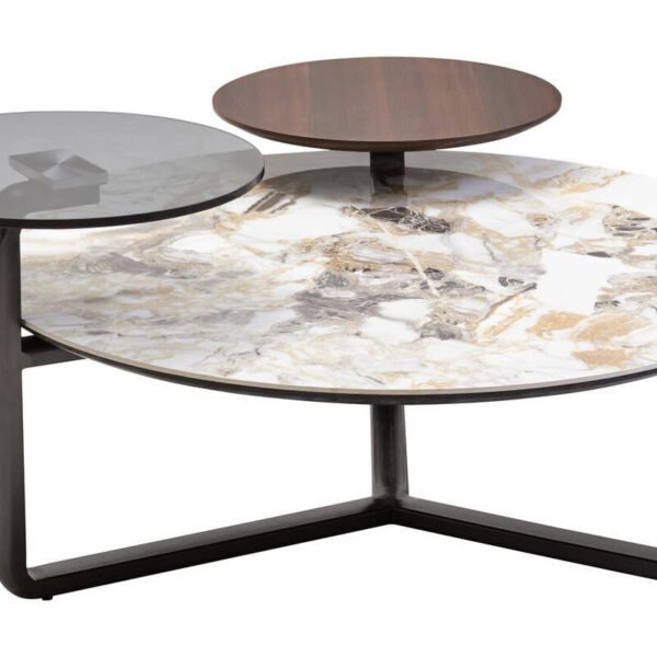 Intarsio 3 Tier Round Ceramic Marble Effect Coffee Table
