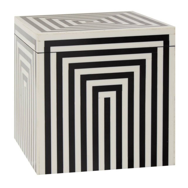 Delizia Large Square Black and White Stripe Trinket Box 3 box jpg