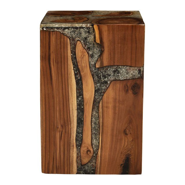 Striata Teak Wood and Resin Side Table and Stool 3 stw jpg