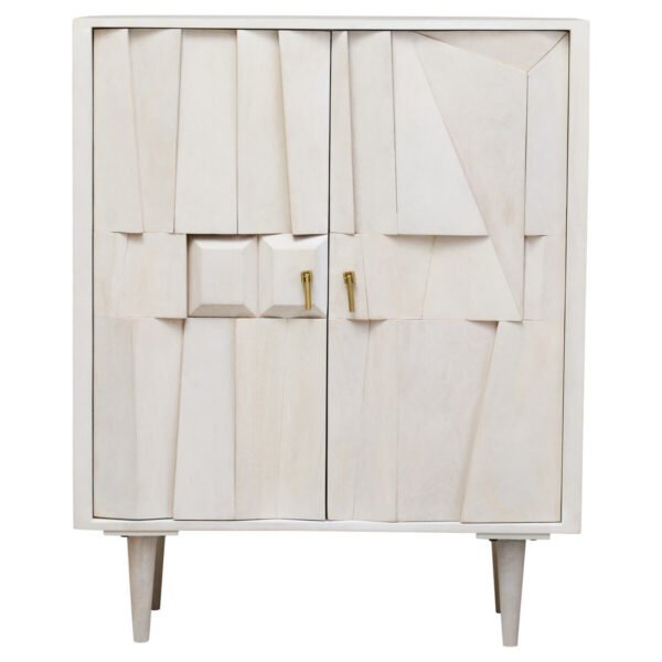 Siaria Two Door Whitewash Mango Wood Abstract Cabinet