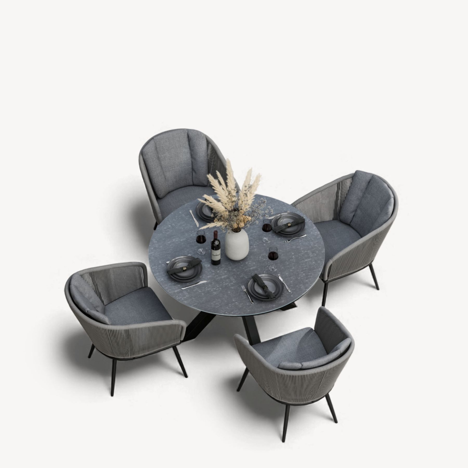 ASPEN 120cm round ceramic grey top with 4 rope chairs 8 ASPASPDIN jpg