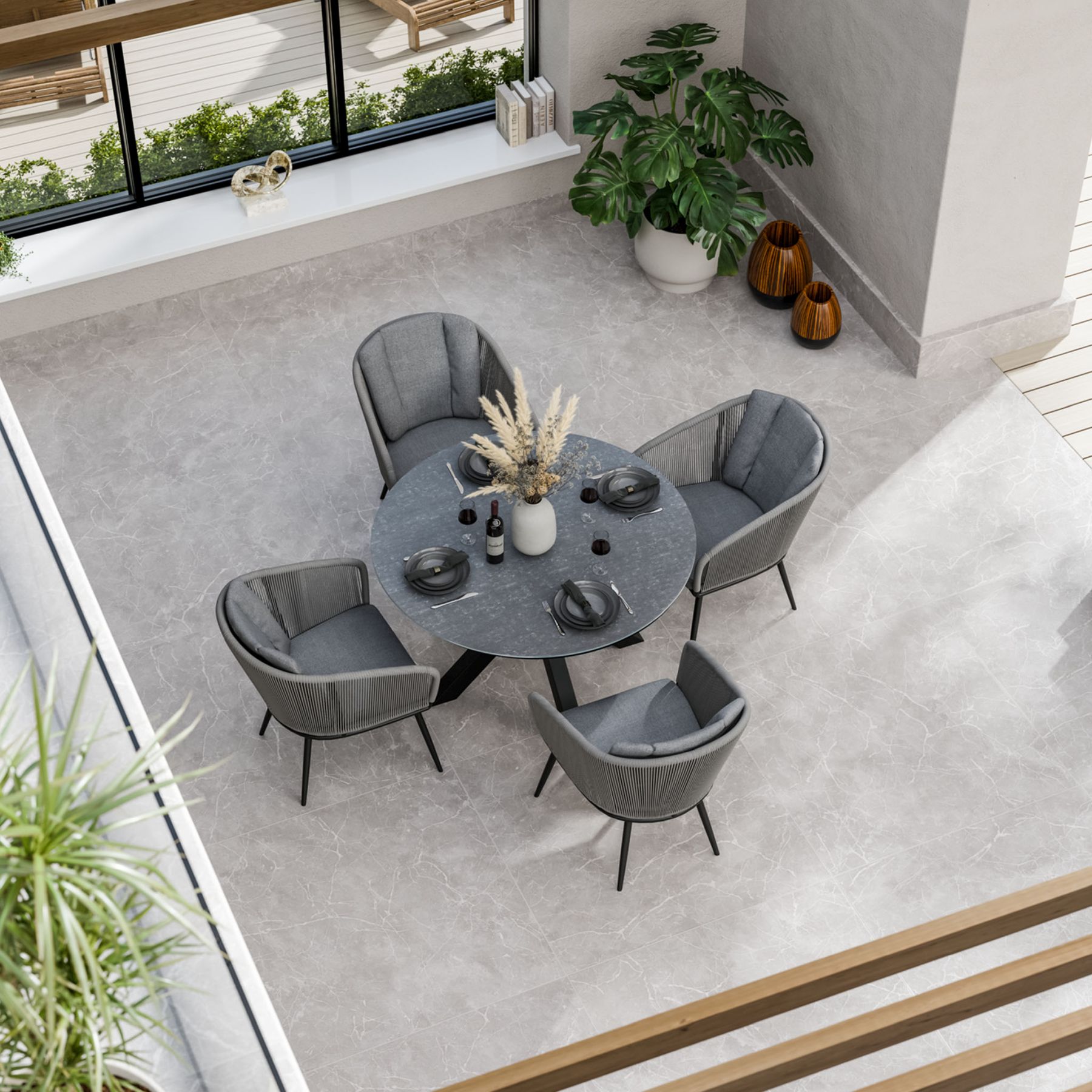 ASPEN 120cm round ceramic grey top with 4 rope chairs 3 ASPASPDIN jpg