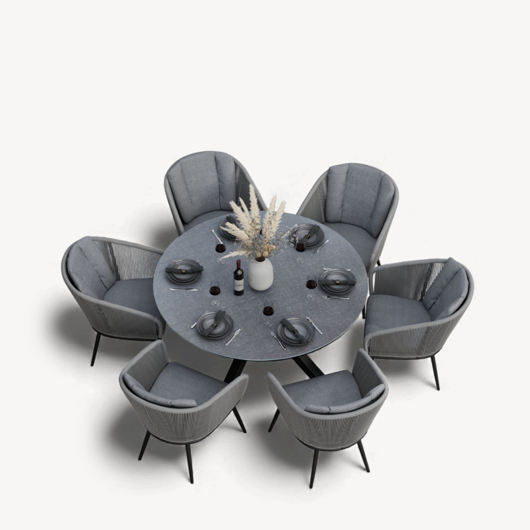 ASPEN 150cm round ceramic grey top with 6 rope chairs 7 ASPASPDIN jpg
