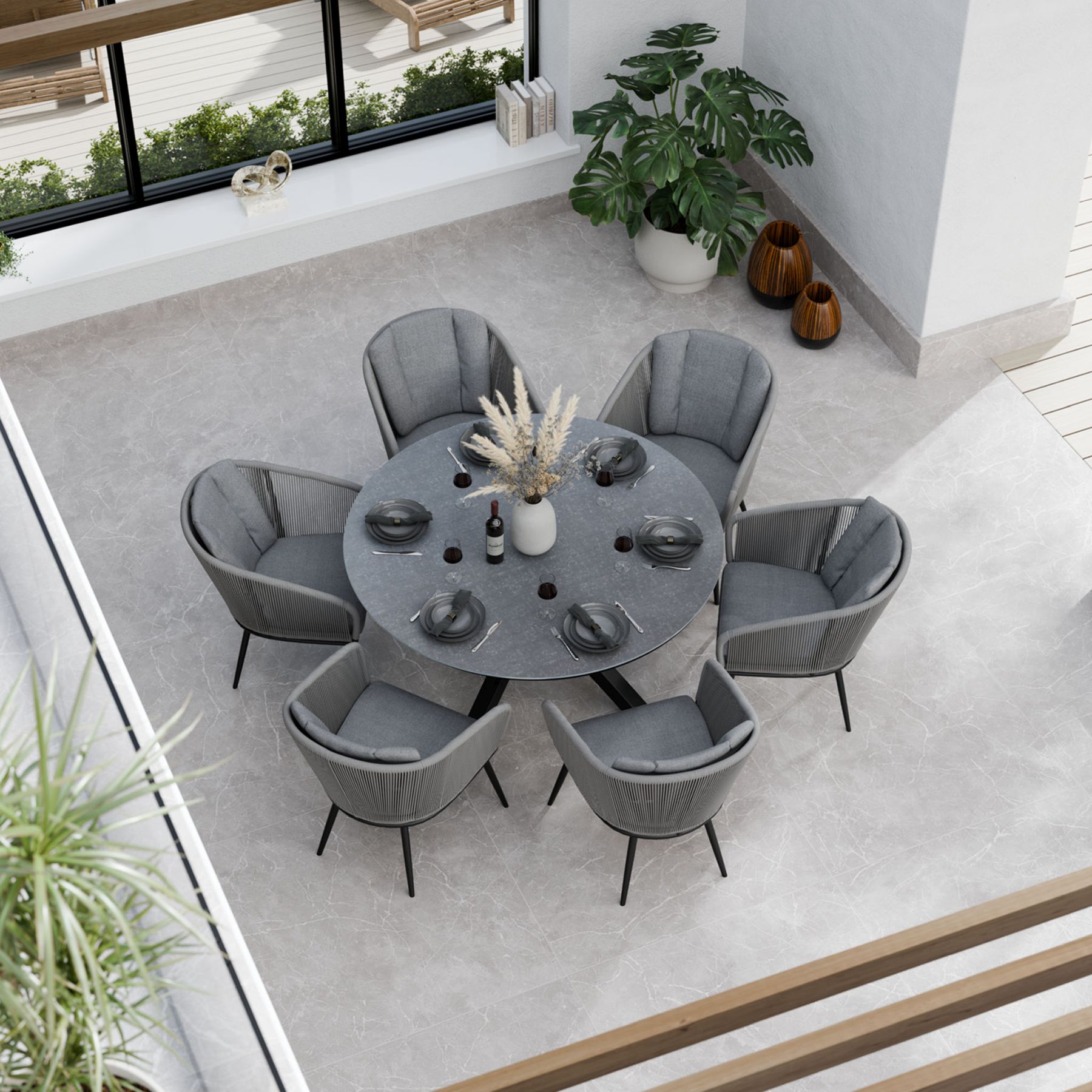 ASPEN 150cm round ceramic grey top with 6 rope chairs 3 ASPASPDIN jpg
