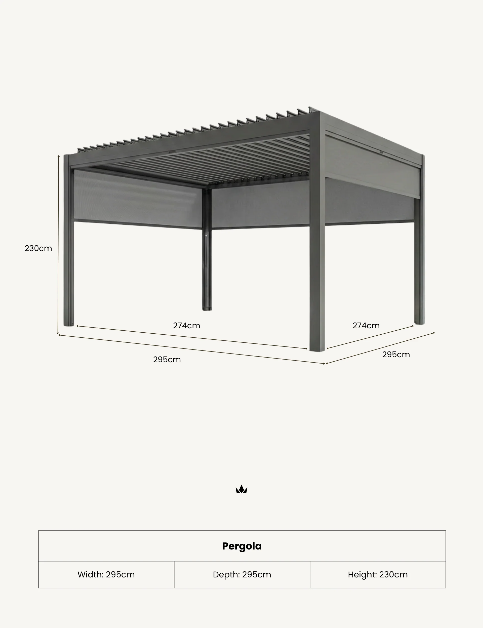Luxe 3x3m Pergola with Solar Lighting System and Voice Control 10 LUXEX