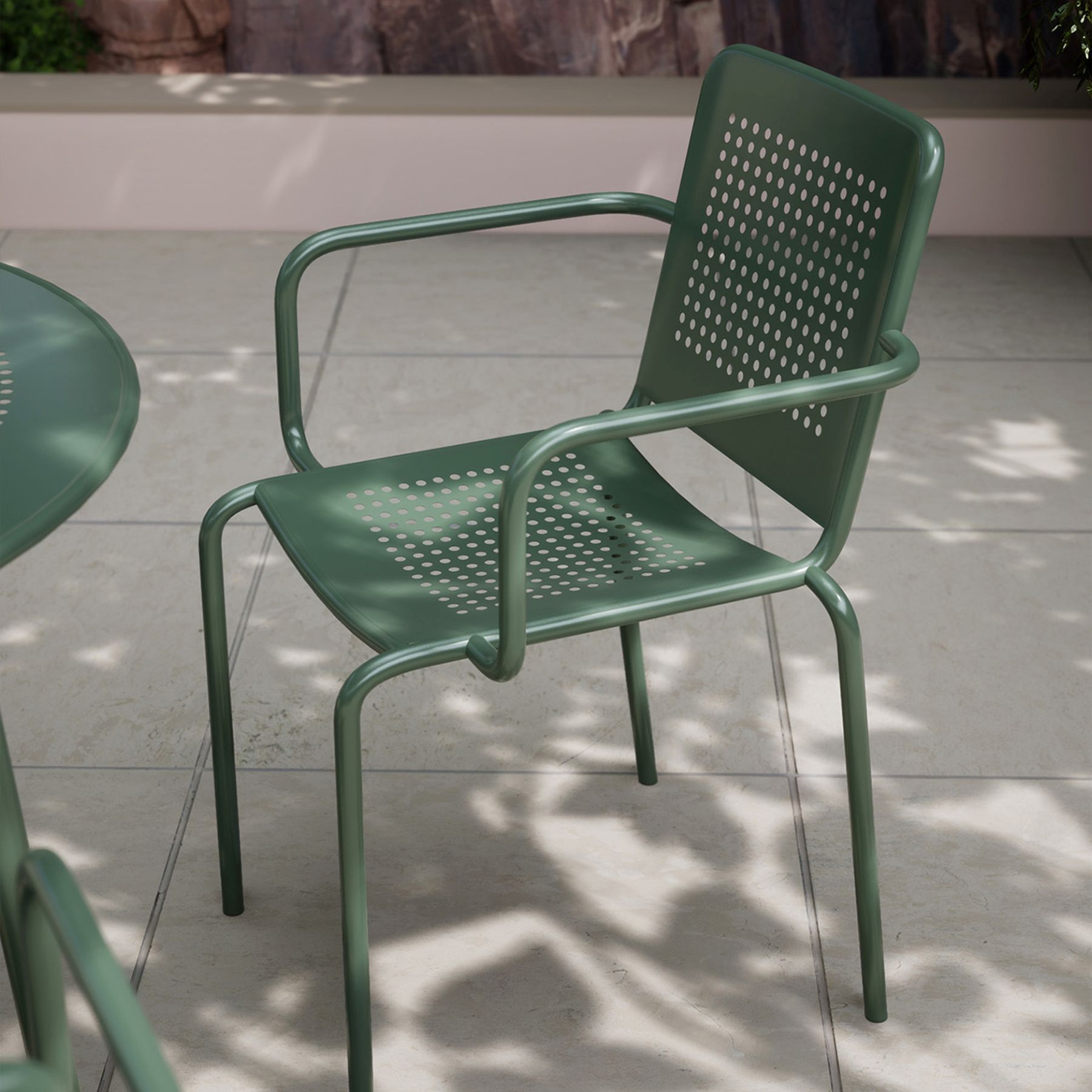 PORTO 4 seater Round dining set - 100cm Table Plus 4 Stacking chairs Olive 4 PORSET OLIVE jpg