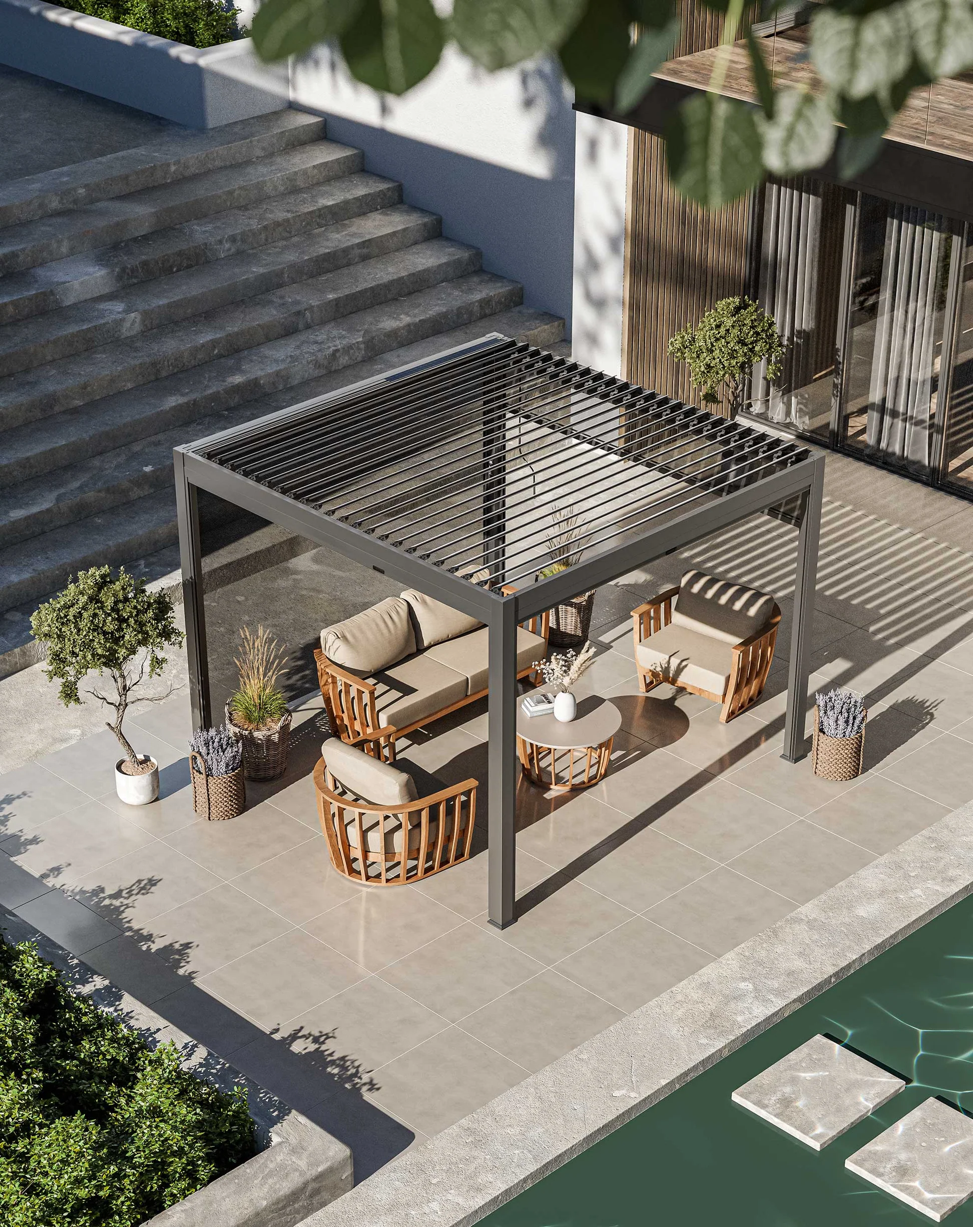 Luxe 3x3m Pergola with Solar Lighting System and Voice Control 4 RCPERG ()