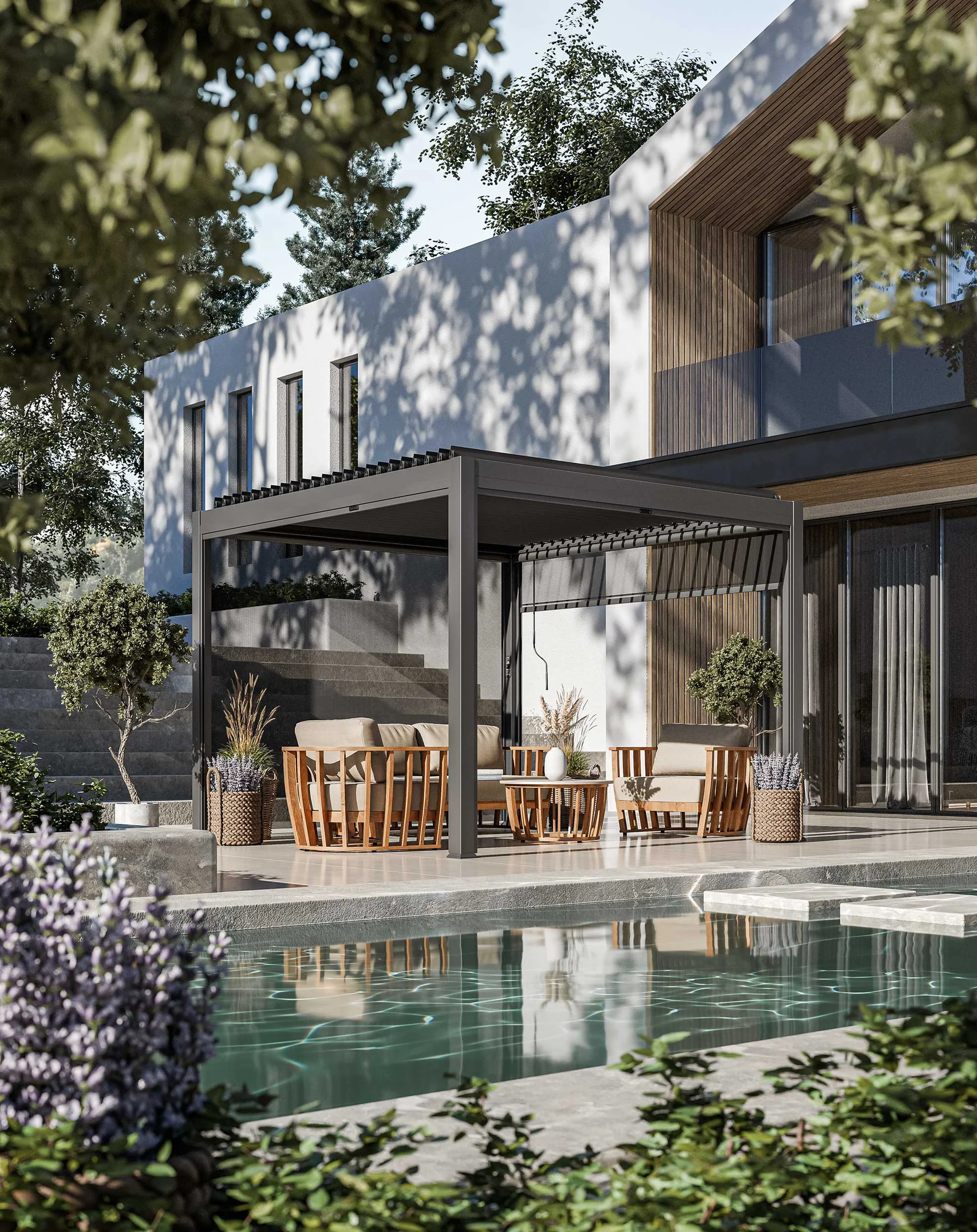Luxe 3x3m Pergola with Solar Lighting System and Voice Control 3 RCPERG ()
