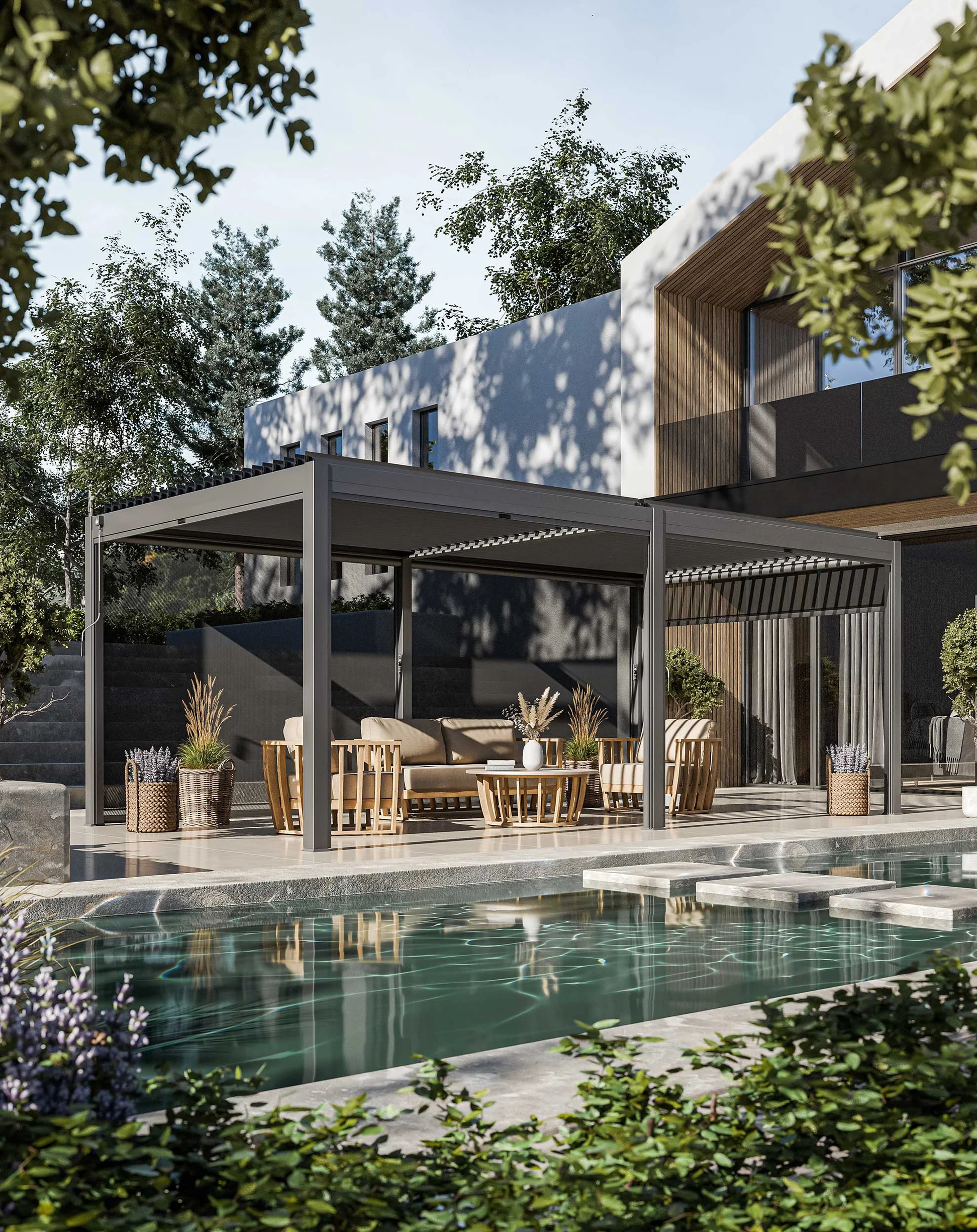 Luxe 6x3m Pergola with Solar Lighting System and Voice Control 3 RCPERG ()
