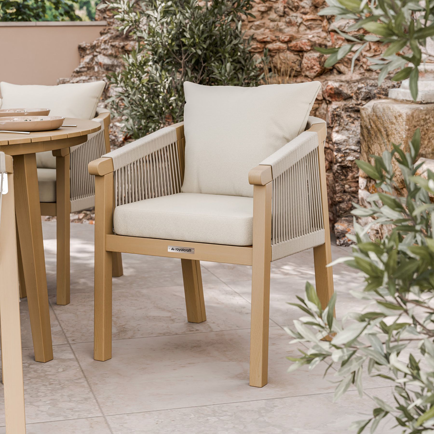 ROMA 150cm Round Sunray Table with Terrazzo insert and 6 Roma Dining Chairs 6 ROMROMDINTZ jpg