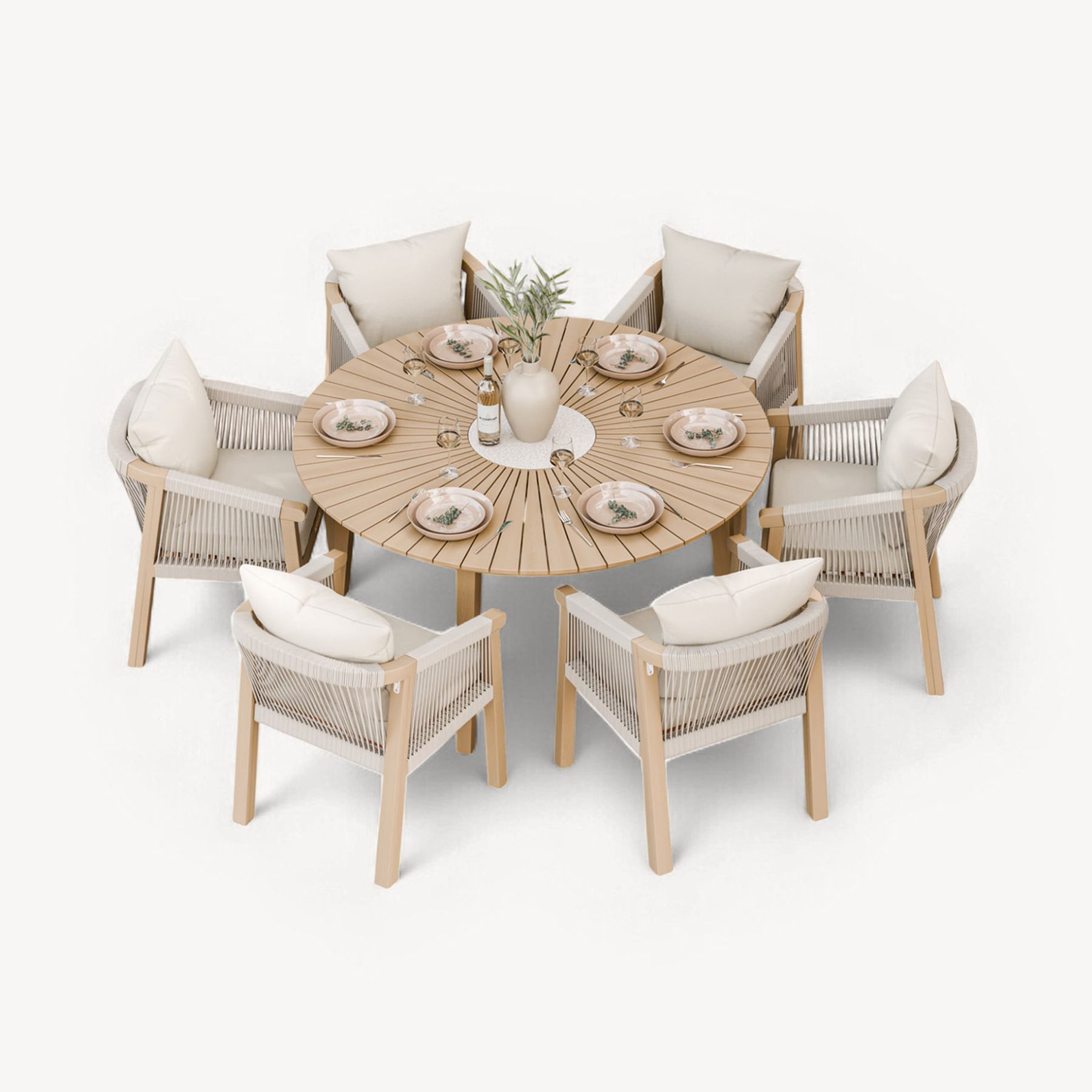 ROMA 150cm Round Sunray Table with Terrazzo insert and 6 Roma Dining Chairs 7 ROMROMDINTZ jpg