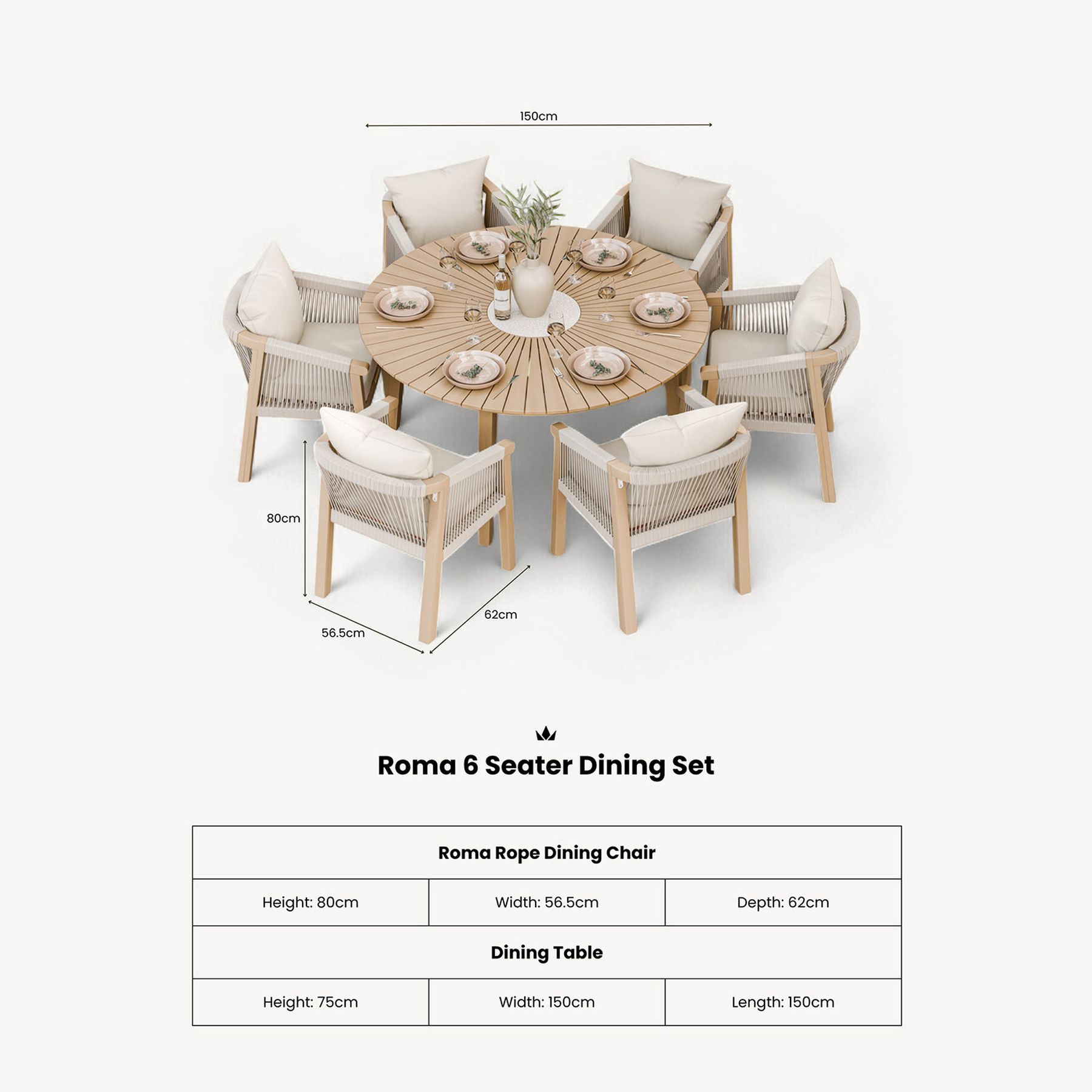 ROMA 150cm Round Sunray Table with Terrazzo insert and 6 Roma Dining Chairs 11 ROMROMDINTZ jpg