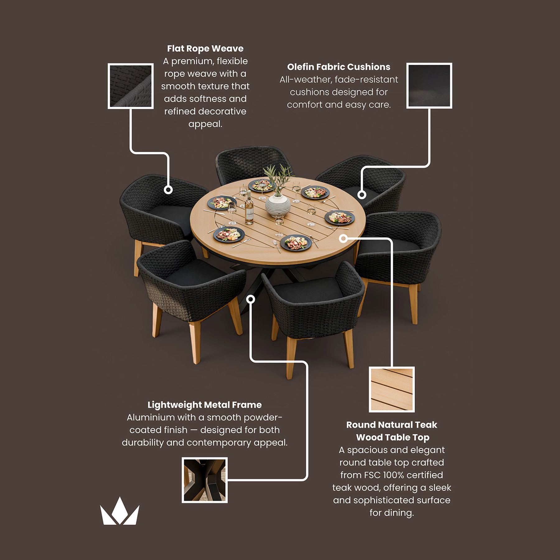 TUSCANY 150cm Round Table with 6 Eden Night Dining Chairs 10 TUSEDEDIN jpg