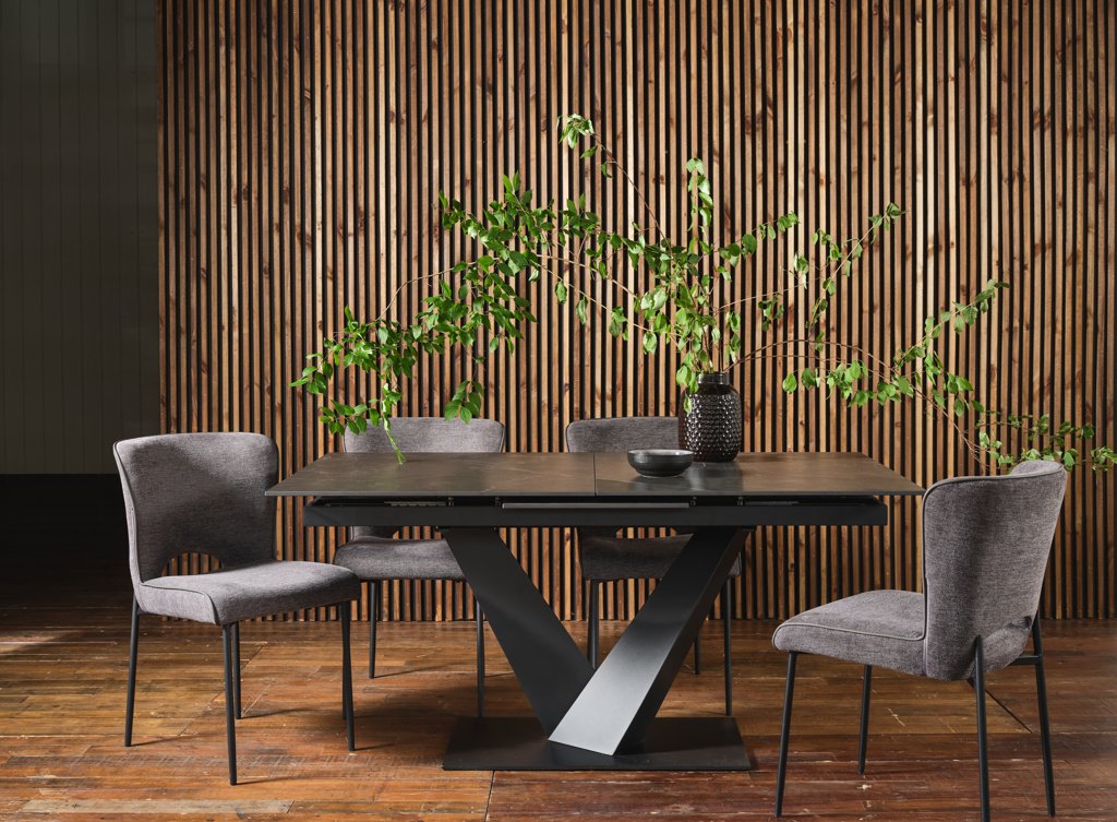Axis Extending Dining Table 8 ST with Maya Chairs