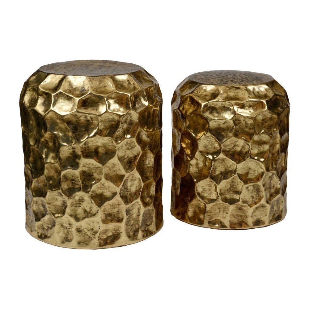 Tessitura Set of 2 Antique Gold Side Tables 3 retile